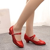 abordables Chaussures de bal, de danse moderne-Femme Chaussures Latines Salon Chaussures Modernes Chaussures de Salsa Intérieur Sandale Talon Basket Paillette Brillante Boucle Ruché Talon Cubain Boucle Noir Rouge Argenté