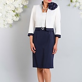 preiswerte Mit Jacke-Zweiteiliges Kleider-Mutter der Braut-Kleid Kirche Elegant Plus Size Juwel-Hals Knielang Stretch-Satin Kurze Jacke Kleider mit Blumen Farbblock Derby Kleid Rennenstag Kleid 2025