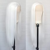 cheap Synthetic Lace Wigs-Synthetic Lace Wig Natural Straight Style 12-26 inch White Silky Straight 13*2.5 lace front Wig Female Wig White