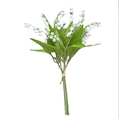 cheap Artificial Flower-1 Bouquet 6 Pcs Artificial Flower Bride Holds Bouquet Of European Lily Of The Valley In Her Hand,Fake Flowers For Wedding Arch Garden Wall Home Party Hotel Office Arrangement Decoration 37CM