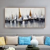 abordables Peintures paysages-peinture à l&#039;huile 100% fait main peint à la main art mural sur toile abstrait horizontal abstrait océan voilier paysage moderne décoration de la maison décor toile roulée pas de cadre non tendu