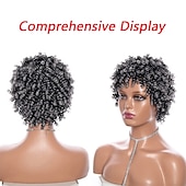 economico Parrucche di altissima qualità-parrucche grigie per donne nere parrucche afro parrucche ricci corti parrucca riccia crespa con frangetta parrucche di capelli naturali