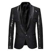 cheap Blazer&amp;Jacket-Men&#039;s Blazer Jacket Blazer Party Sparkle Casual Solid Colored Silver Black Wine Regular Fit Single Breasted One-button