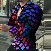 cheap Geometric Pattern-Men&#039;s Color Block Optical Illusion Geometric Pattern Shirt Button Up Shirt Long Sleeve Fashion Designer Casual Outdoor Street Holiday Summer Spring Turndown Print Button-Down Pink Purple Green