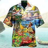 preiswerte Retro Vintage Druck-Herren Blumen Landschaft Hemd Sommer Hawaiihemd Camp-Kragenhemd Kurzarm Hemd Umlegekragen Mode Designer Lässig Urlaub Lässig Täglich Rote Blau Purpur Druck S M L