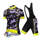 cheap Men&#039;s Clothing Sets-Men&#039;s Cycling Jersey with Bib Shorts Short Sleeve Mountain Bike MTB Road Bike Cycling Black White Red Patchwork Camo / Camouflage Bike Clothing Suit UV Resistant 3D Pad Breathable Quick Dry Back