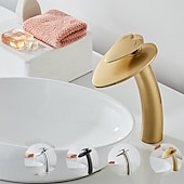 cheap Classical-Bathroom Sink Faucet,Waterfall  Heart Shape Handle Single Handle One Hole Bath Taps with Hot and Cold Switch