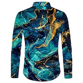 economico Geometrica-Per uomo Geometrica Effetto marmo Camicia Camicia con bottoni Manica lunga Di tendenza Originale Informale Esterno Informale Per eventi Estate Primavera Collo ripiegabile Stampa Bottone giù Nero