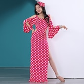 abordables Tenues de danse du ventre-Danse du ventre Robe Noeud Creuse Femme Entraînement Utilisation Manches Longues Taille haute Soie Glacée