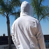 preiswerte Freizeithemden für Herren-Herren Hemd Sommerhemd Strandhemd Feste Farbe Strasse Casual Schwarz Weiß Blau Khaki Langarm Mit Kapuze Sommer Bekleidung
