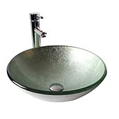 お買い得  洗面ボウル-丸い芸術的な洗面化粧台シンクバスルーム容器強化ガラスボウル16.5インチ、ポップアップ排水管付きアート洗面台ミキサー蛇口セット、カウンター洗面所の上のボート型カウンタートップ