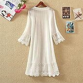 cheap Cover Up-Women&#039;s Cardigan Lace Solid Color Basic Casual Lace Long Sleeve Loose Sweater Cardigans Open Front Spring Summer White Black / Holiday