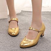 abordables Chaussures de bal, de danse moderne-Femme Chaussures Latines Salon Chaussures Modernes Chaussures de Salsa Intérieur Sandale Talon Basket Paillette Brillante Boucle Ruché Talon Cubain Boucle Noir Rouge Argenté