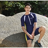 voordelige Overhaaste bewakers-Voor heren Duikskin pak UV-zonbescherming Sneldrogend Lichtgewicht Korte mouw Zwempak Rits Aan De Voorzijde Zwemmen Duiken Surfen Snorkelen Strand Watersport Lapwerk Zomer