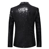 cheap Blazer&amp;Jacket-Men&#039;s Blazer Jacket Blazer Party Sparkle Casual Solid Colored Silver Black Wine Regular Fit Single Breasted One-button