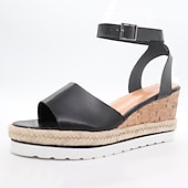 cheap Casual Sandals-Women&#039;s White Cork Wedge Sandals with Ankle Strap – Casual Summer Platform Shoes for Everyday Wea
