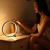baratos Candeeiros de mesa-Lâmpada de mesa led com escurecimento de toque, lâmpada de mesa circular, sala de estar, lâmpada de cabeceira regulável, preto/branco, alimentada por usb, luz noturna redonda para iluminação de