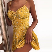 cheap Sundresses-Women&#039;s Casual Dress Sundress Floral Dress Mini Dress Dark Yellow Light Pink White Sleeveless Floral Lace up Spring Summer Spaghetti Strap Hot Vacation Weekend Slim 2023 S M L XL XXL 3XL 4XL 5XL