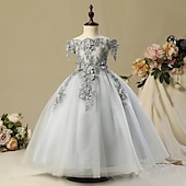 economico Abiti da damigella-Abito da damigella d&#039;onore bambina Da ragazza Vestito Abito da principessa Vestito da festa Matrimonio Feste Pegeant Elegante Da principessa Dolce Retato Fiore decorativo Manica corta Senza spalline