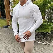 billiga bashuvtröjor för män-Herr Huvtröja Svart Vit Grå Huva Ensfärgat Strukturerad Sport &amp; Utomhus Polyester Aktiv Vinter Kläder Pull Tröjor Långärmad Smal