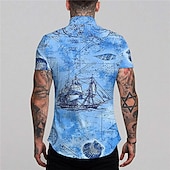 preiswerte Vintage Hemd-Herren Hawaiian Aloha Nautisch Hemd Sommerhemd Hawaiihemd Sommerhemd Kurzarm Modisch Designer Brautkleider schlicht Outdoor Casual Festtage Sommer Frühling Umlegekragen Bedruckt Button-Down Rote Blau