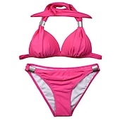 olcso Bikiniszettek-Női Szabályos Fürdőruha Bikini 2 darab Tanga Fürdőruha Pánt 2 db Nyissa meg a Vissza elemet Szexis Szabadság Divat Tiszta szín V-zsinór Ujjatlan Fürdőruhák