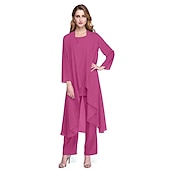 abordables Costumes-pantalons pour maman-Combinaison  Tailleur Mère de la Mariée Robe de Mariage Invitée Élégante Grande Taille Col Bateau Longueur au Sol Chiffon Sans Manches oui Wrap Inclus de Couleur Unie taille sur mesure gratuite