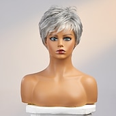 cheap Human Hair Capless Wigs-Human Hair Wig Short Straight With Bangs Dark Gray Soft Party Women Capless Brazilian Hair Women&#039;s Grey 8 inch Party / Evening Daily Daily Wear