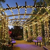 halpa Aurinkoenergiakäyttöinen-ulkona vedenpitävä aurinko led merkkijono valot 5m-20leds 7m-50leds 12mm-100leds 22m-200leds joulukeiju valo loma valaistus puu valot hääjuhla joulukuusi puutarha sisäulko koristelu