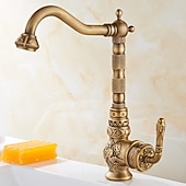 economico Rubinetti per lavello-rubinetto miscelatore per lavello da cucina tradizionale, rubinetti monocomando in ottone anticato rubinetto da cucina in stile vintage retrò con beccuccio standard montato sul ponte con tubo freddo e caldo