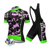 cheap Men&#039;s Clothing Sets-Men&#039;s Cycling Jersey with Bib Shorts Short Sleeve Mountain Bike MTB Road Bike Cycling Black White Red Patchwork Camo / Camouflage Bike Clothing Suit UV Resistant 3D Pad Breathable Quick Dry Back