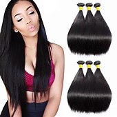 cheap 3 Bundles Human Hair Weaves-3 Bundles Hair Weaves Brazilian Hair Straight Human Hair Extensions Human Hair Natural Color Hair Weaves / Hair Bulk Extension Bundle Hair 8-28 inch Natural Color Odor Free Best Quality New Arrival