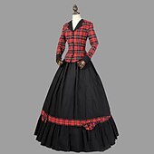 cheap Dresses-Retro Vintage Rococo 18th Century Dress Prom Dress Plus Size Plaid Checkered Women&#039;s Masquerade Party Casual Daily Carnival of Venice Adults Dress