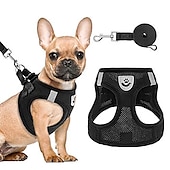 お買い得  犬用首輪＆ハーネス＆リード-犬用　ペット用　ハーネス　ベスト　調整可能　高通気性　反射ストラップ付き　安全　快適　小型犬用　ドッグトレーニング用  無地　選べる7色