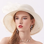 billige Partyhatter-Kentucky Derby Hatt Hatter Organza Halmsupphatt Halmlue Solhatt Uformell Ferie Melbourne Cup Cocktail Royal Ascot Vintage Stil Elegant Med Sløyfebånd Applikasjoner Hodeplagg Hodebekledning Race Day