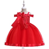 ieftine Rochii de Petrecere-Copii Fete Rochie Mată Floare Manșon scurt Petrecere Zilnic Brodat Funde Drăguţ Prințesă Poliester Midi Rochie cu broderie florală Rochie Skater Rochie din Tul Vară Primăvară 2-8 ani Galben Roz
