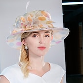 cheap Party Hats-Flax / Silk / Organza Kentucky Hat / Hats / Headwear with Floral 1pc Special Occasion / Casual / Tea Party Headpiece dress to impress Race Day Dress