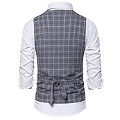 preiswerte Men&#039;s Vest-Herren Weste Hochzeit Freizeitskleidung Ausgehen Festival Geschäftlich Basic Herbst Winter Tasche Polyester Atmungsaktiv Weich Komfortabel Plaid Einreihiger Verschluss V Ausschnitt Regular Fit Kamel