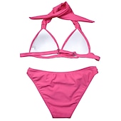 olcso Bikiniszettek-Női Szabályos Fürdőruha Bikini 2 darab Tanga Fürdőruha Pánt 2 db Nyissa meg a Vissza elemet Szexis Szabadság Divat Tiszta szín V-zsinór Ujjatlan Fürdőruhák