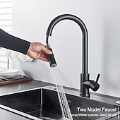 abordables Mitigeurs avec spray-Robinet mitigeur d&#039;évier de cuisine avec pulvérisateur extractible, robinet de récipient rotatif en acier inoxydable, robinet de pulvérisation en mode pluie/cascade, robinet de robinet de cuisine noir et argent avec distributeur de savon