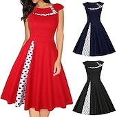 baratos Vestidos-Bolinhas Clássico Retro Vintage Até os Joelhos Vestidos Festa a Fantasia Vestido de Natal Concha Menina do país Senhora Poá Mulheres Dia dos namorados Festa / Noite Cerimônia Festa de Noivado Adulto