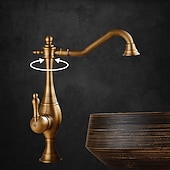 Χαμηλού Κόστους Βρύσες Κουζίνας-βρύση κουζίνας, ψηλό τόξο μονή λαβή με μία οπή περιστρεφόμενη τυπική ρετρό βρύση κουζίνας (αντίκες ορείχαλκος/ σφαίρα)