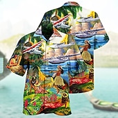 preiswerte Retro Vintage Druck-Herren Blumen Landschaft Hemd Sommer Hawaiihemd Camp-Kragenhemd Kurzarm Hemd Umlegekragen Mode Designer Lässig Urlaub Lässig Täglich Rote Blau Purpur Druck S M L