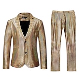 cheap Men&#039;s Classic Blazers-Men&#039;s Jacket Suits Blazer Party &amp; Evening Club Shining Sequins Pocket Fall Winter Solid Color Streetwear Casual Turndown Regular Regular Fit Silver Gold Rainbow Jacket
