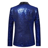 cheap Blazer&amp;Jacket-Men&#039;s Blazer Jacket Blazer Party Sparkle Casual Solid Colored Silver Black Wine Regular Fit Single Breasted One-button