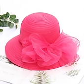 billige Partyhatter-Kentucky Derby Hatt Hatter Organza Halmsupphatt Halmlue Solhatt Uformell Ferie Melbourne Cup Cocktail Royal Ascot Vintage Stil Elegant Med Sløyfebånd Applikasjoner Hodeplagg Hodebekledning Race Day