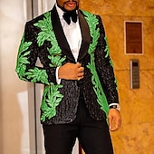 cheap Stage Suits-Men&#039;s Party Tuxedos Sparkle Black Red Leaf Tailored Fit 2 Piece Single Breasted One-button