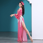 abordables Tenues de danse du ventre-Danse du ventre Robe Noeud Creuse Femme Entraînement Utilisation Manches Longues Taille haute Soie Glacée