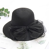 billige Partyhatter-Kentucky Derby Hatt Hatter Organza Halmsupphatt Halmlue Solhatt Uformell Ferie Melbourne Cup Cocktail Royal Ascot Vintage Stil Elegant Med Sløyfebånd Applikasjoner Hodeplagg Hodebekledning Race Day