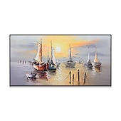 voordelige Schilderijen van landschappen-olieverfschilderij 100% handgemaakte handgeschilderde kunst aan de muur op canvas abstracte oceaan zeilboot zonsondergang landschap woondecoratie decor opgerold canvas geen frame niet uitgerekt